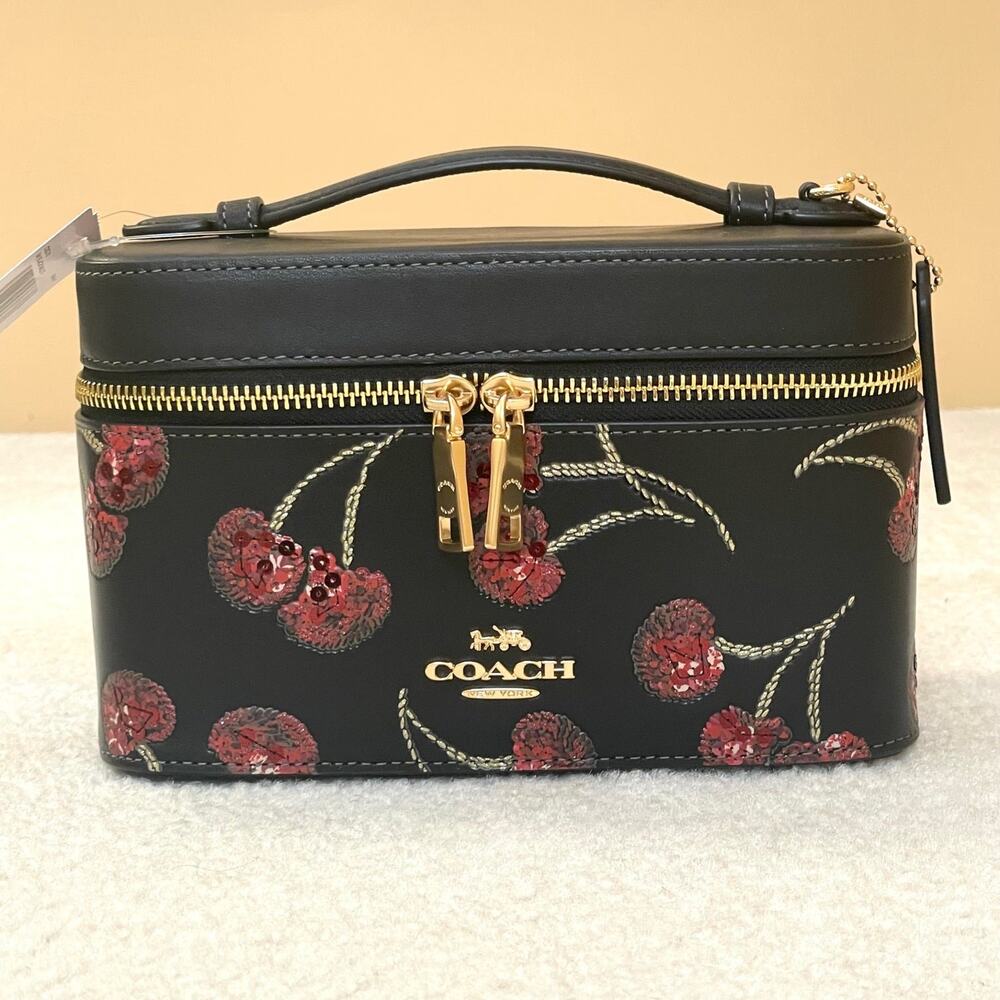 Coach CDC13 Black Cherry Print Cosmetic Makeup Travel Case - Picture 2 of 13